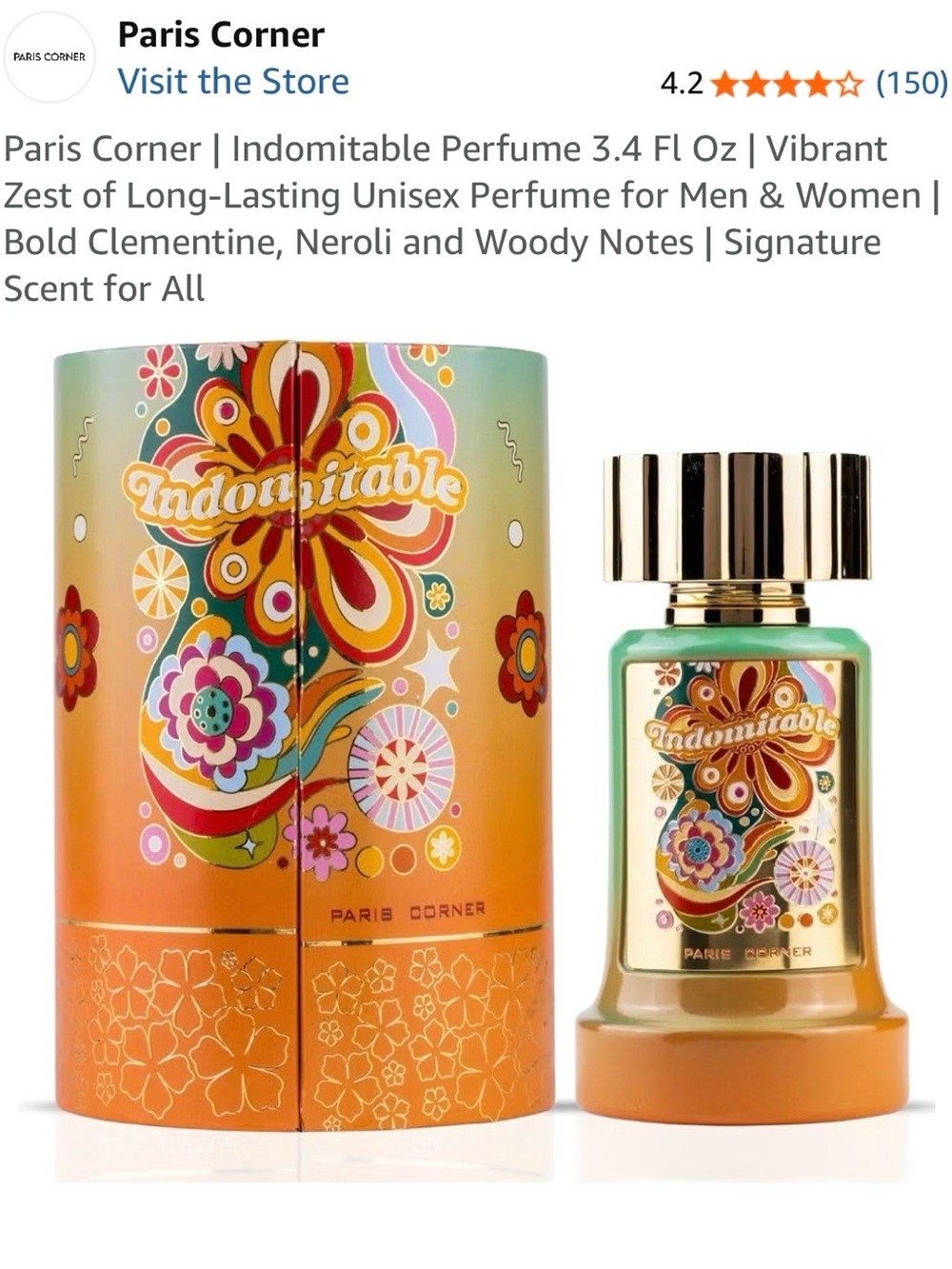 Paris Corner Indomitable Perfume — Orange & Green Bottle